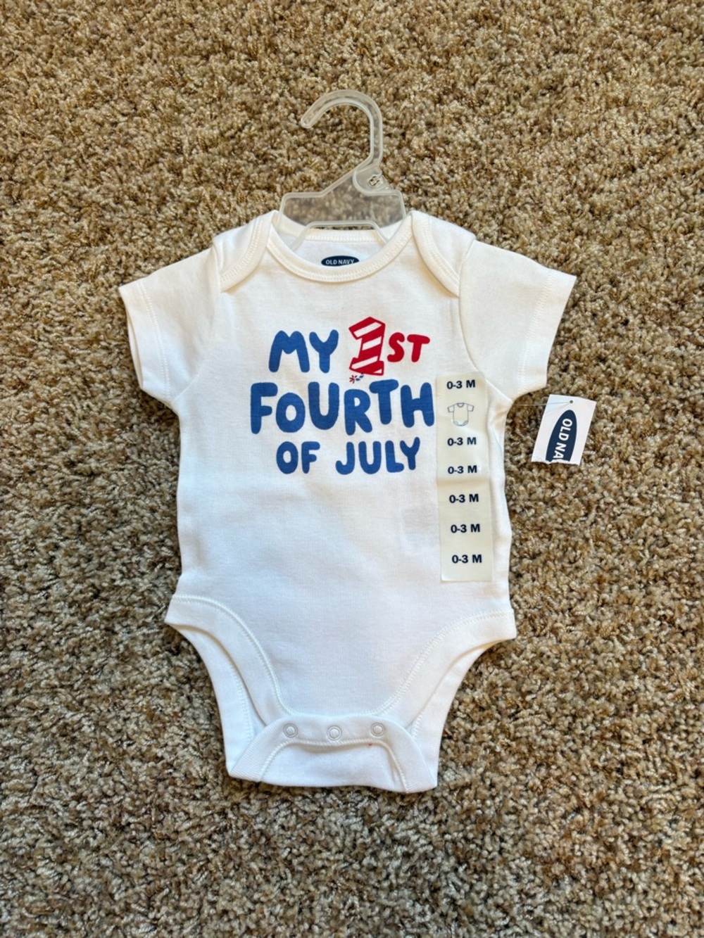 Old Navy White Baby Bodysuit with Red & Blue Fourth of July Graphic
